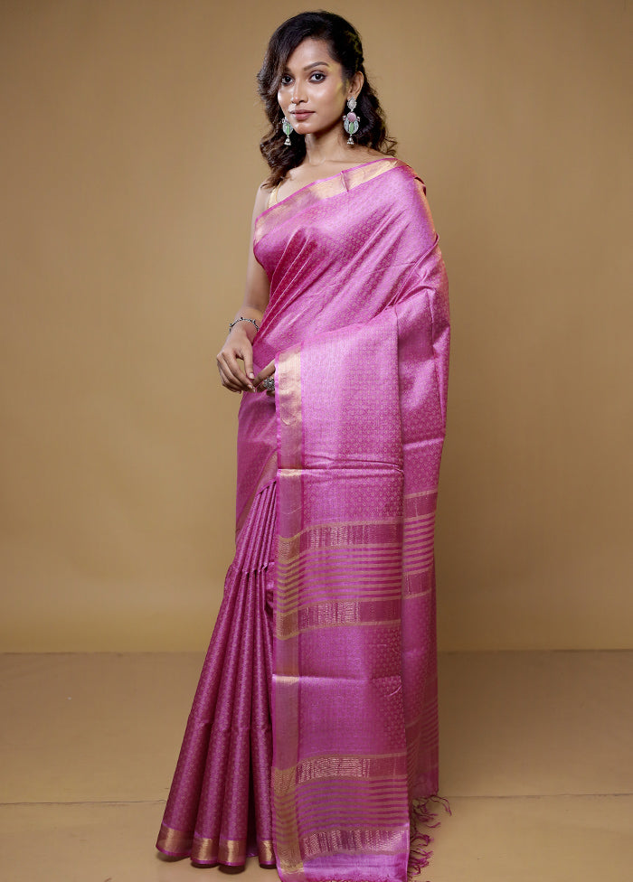 Pink Tussar Silk Saree With Blouse Piece