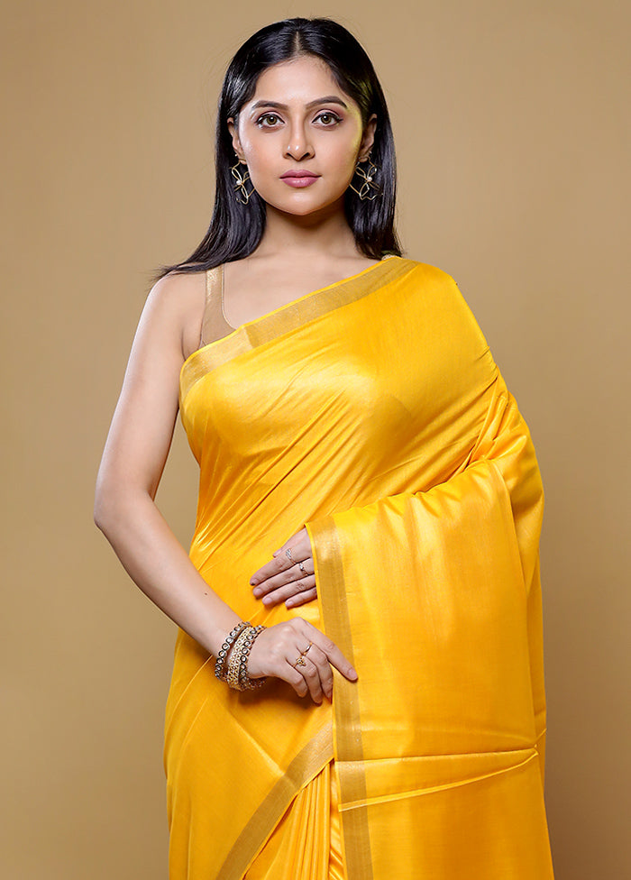 Yellow Tussar Silk Saree With Blouse Piece