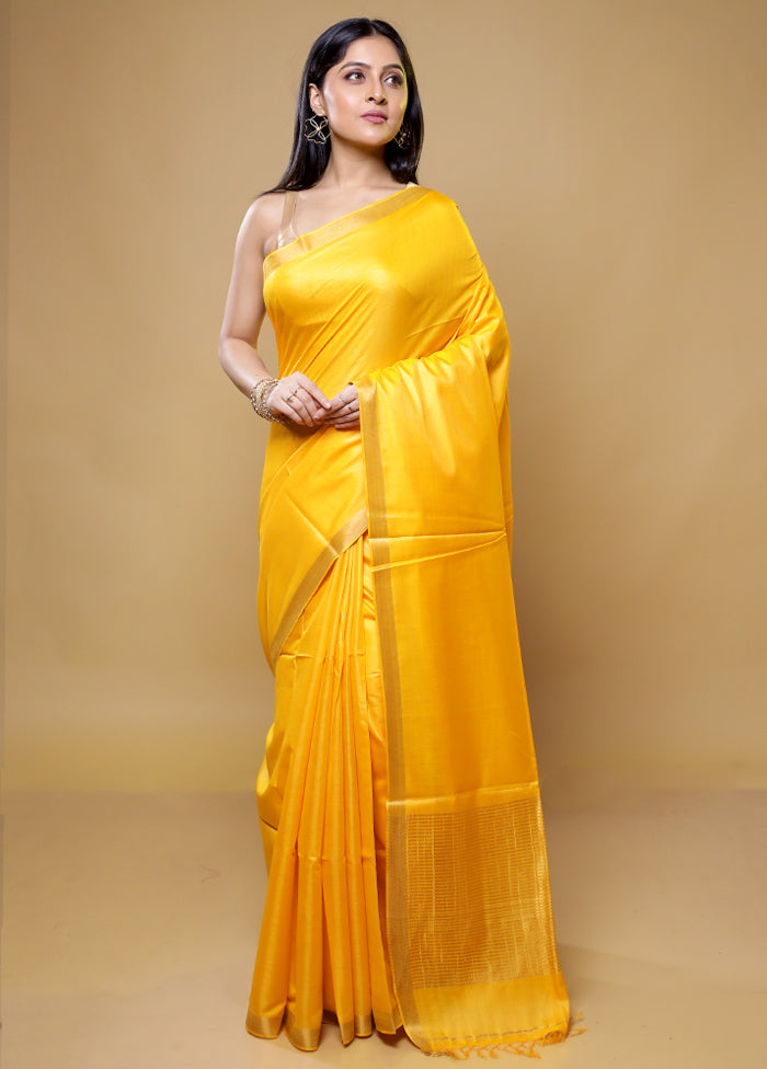 Yellow Tussar Silk Saree With Blouse Piece