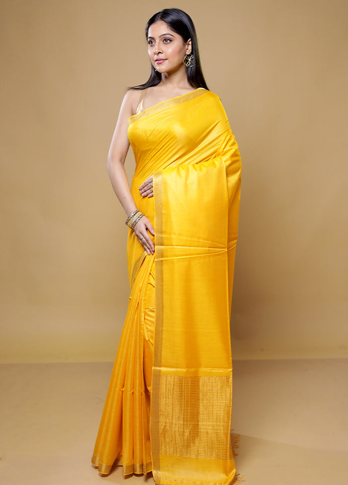 Yellow Tussar Silk Saree With Blouse Piece