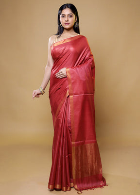 Red Tussar Silk Saree With Blouse Piece