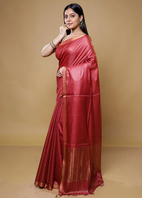 Red Tussar Silk Saree With Blouse Piece