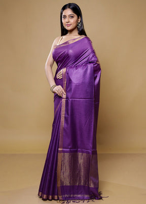 Purple Tussar Silk Saree With Blouse Piece