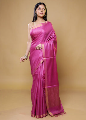 Pink Tussar Silk Saree With Blouse Piece