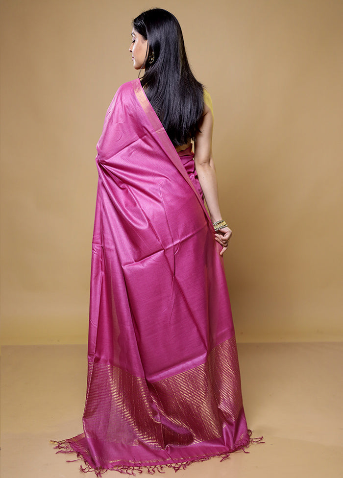 Pink Tussar Silk Saree With Blouse Piece