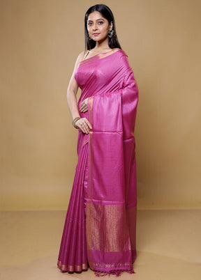 Pink Tussar Silk Saree With Blouse Piece