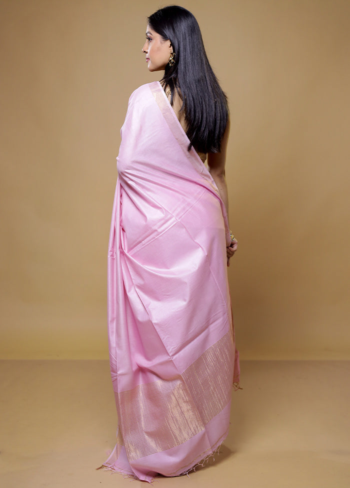 Pink Tussar Silk Saree With Blouse Piece