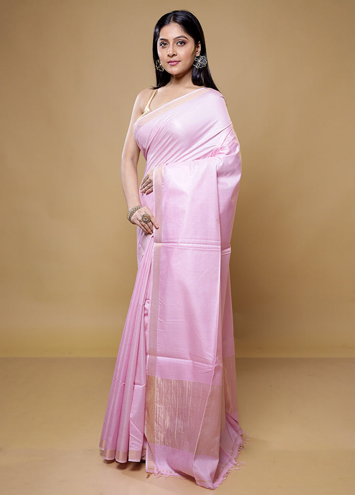 Pink Tussar Silk Saree With Blouse Piece