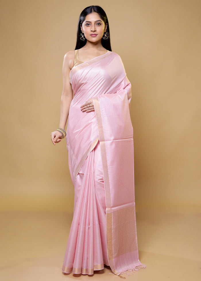 Peach Tussar Silk Saree With Blouse Piece