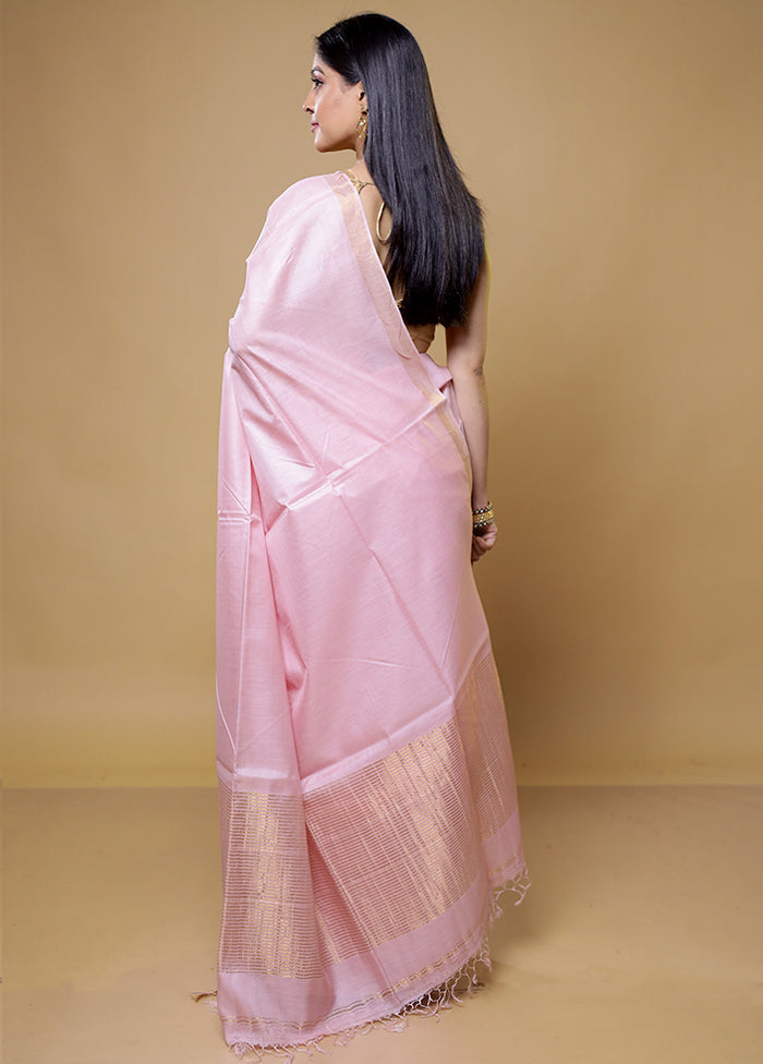 Peach Tussar Silk Saree With Blouse Piece