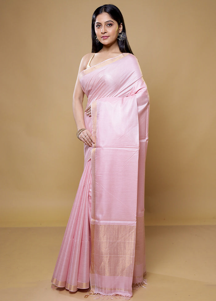 Peach Tussar Silk Saree With Blouse Piece