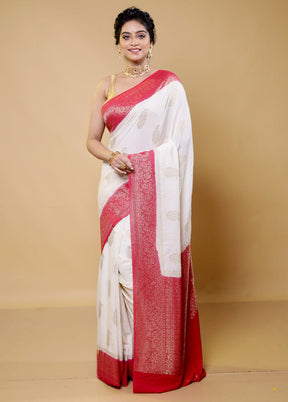 White Dupion Silk Saree With Blouse Piece