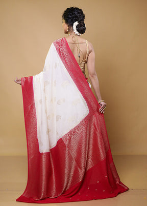 White Dupion Silk Saree With Blouse Piece