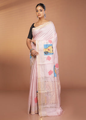 Cream Handloom Tussar Pure Silk Saree With Blouse Piece