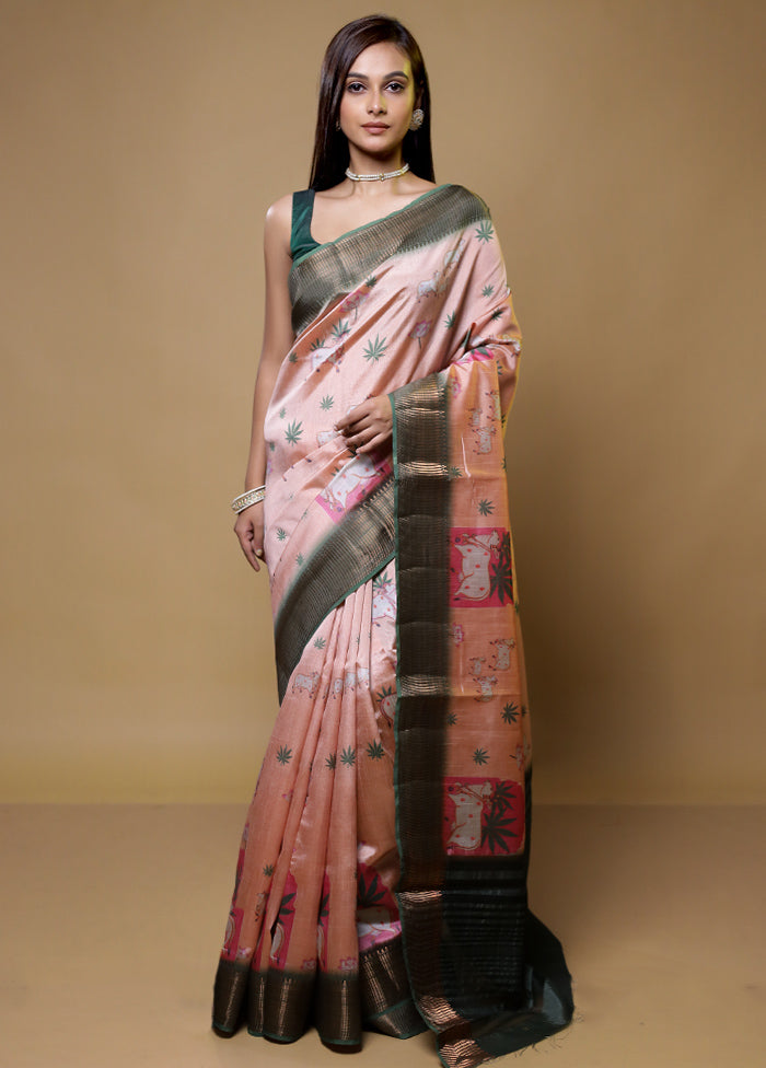 Peach Dupion Silk Saree With Blouse Piece