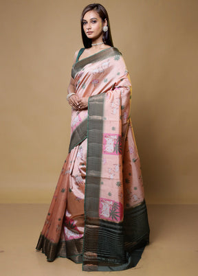 Peach Dupion Silk Saree With Blouse Piece