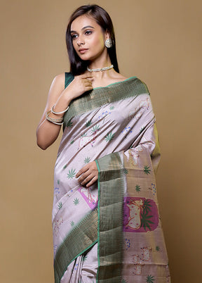 Cream Dupion Silk Saree With Blouse Piece