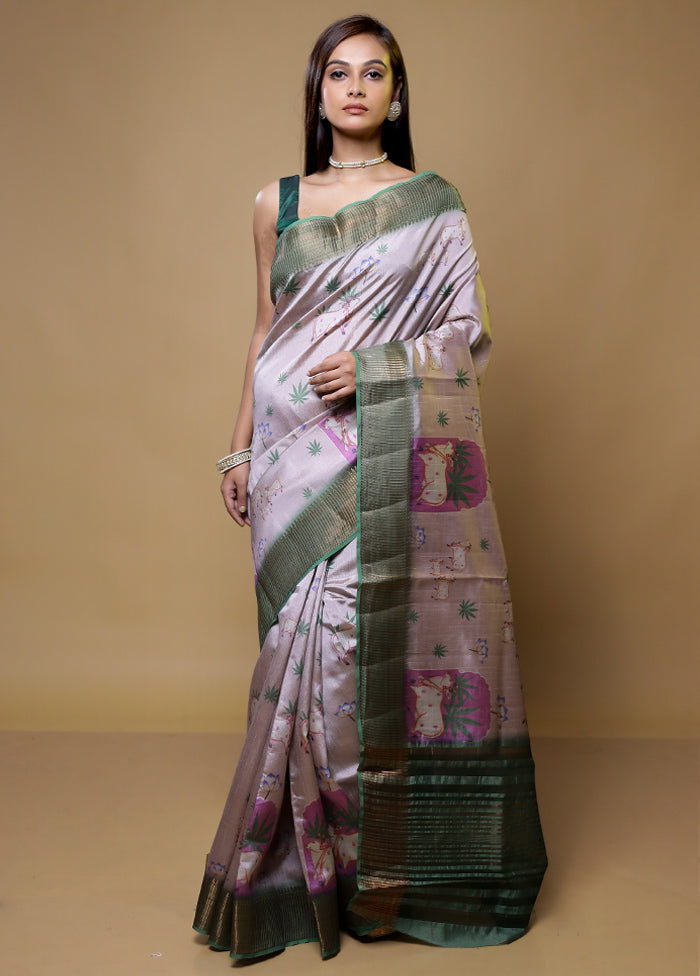 Cream Dupion Silk Saree With Blouse Piece