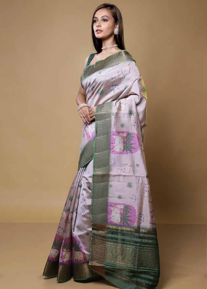 Cream Dupion Silk Saree With Blouse Piece