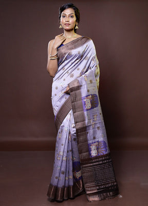 Purple Dupion Silk Saree With Blouse Piece