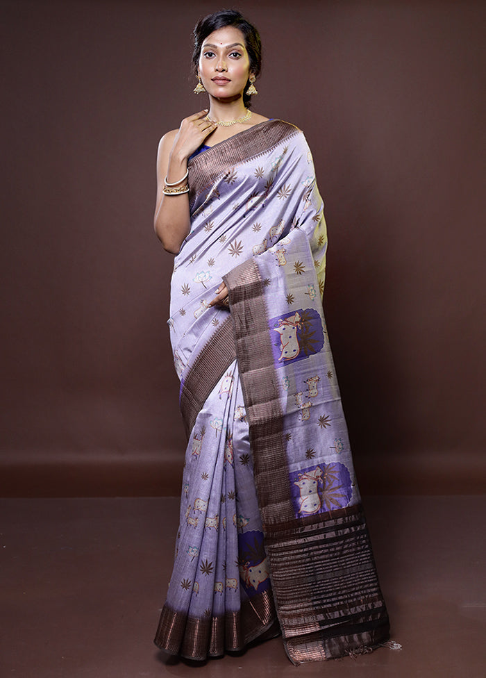 Purple Dupion Silk Saree With Blouse Piece