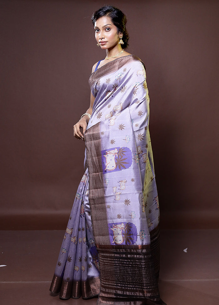 Purple Dupion Silk Saree With Blouse Piece