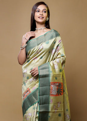 Green Dupion Silk Saree With Blouse Piece