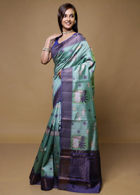 Green Dupion Silk Saree With Blouse Piece