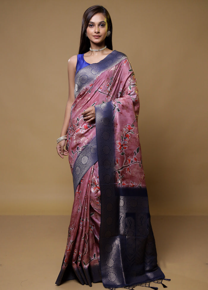 Pink Dupion Silk Saree With Blouse Piece