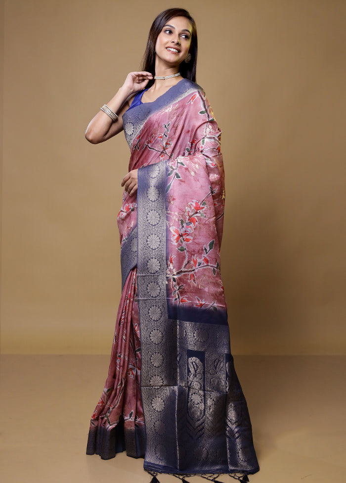 Pink Dupion Silk Saree With Blouse Piece