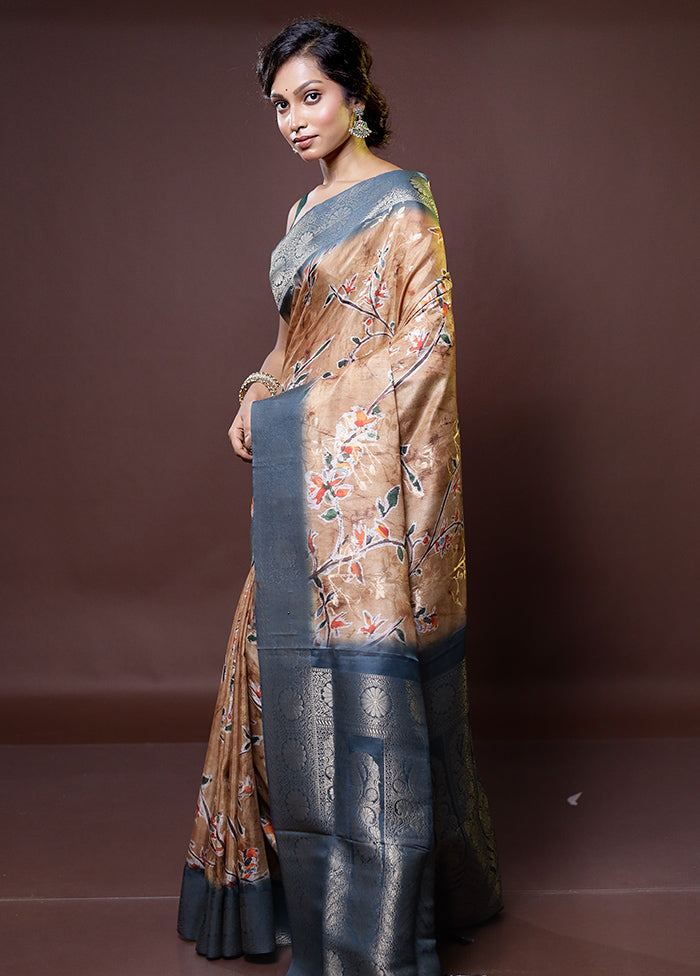 Cream Dupion Silk Saree With Blouse Piece