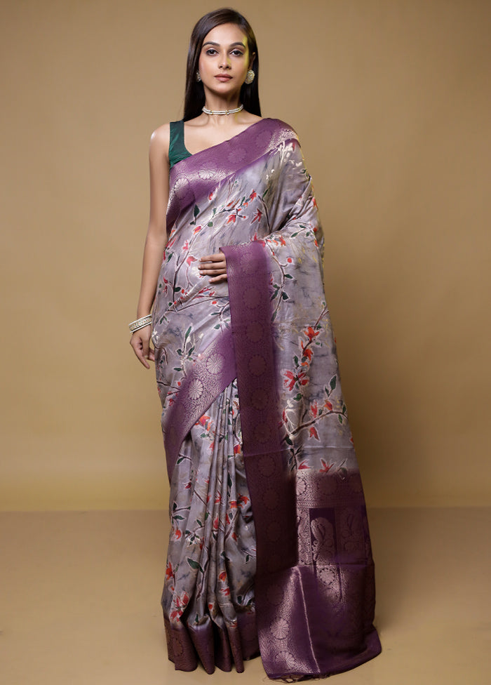 Grey Dupion Silk Saree With Blouse Piece