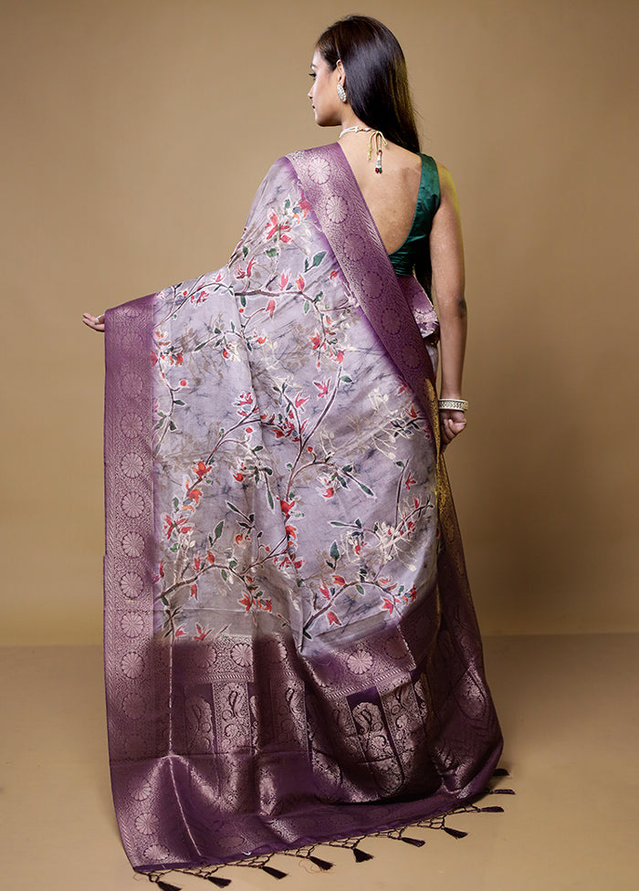 Grey Dupion Silk Saree With Blouse Piece