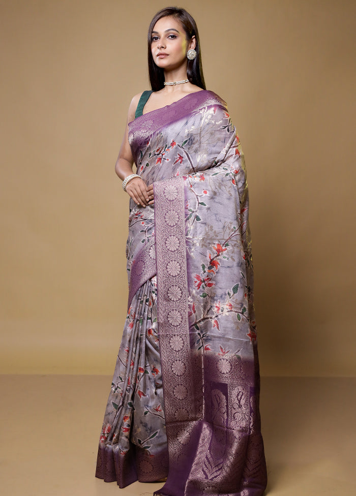 Grey Dupion Silk Saree With Blouse Piece