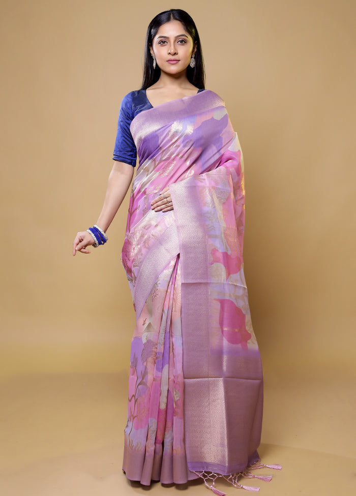 Purple Organza Saree With Blouse Piece