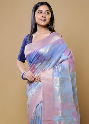 Blue Organza Saree With Blouse Piece