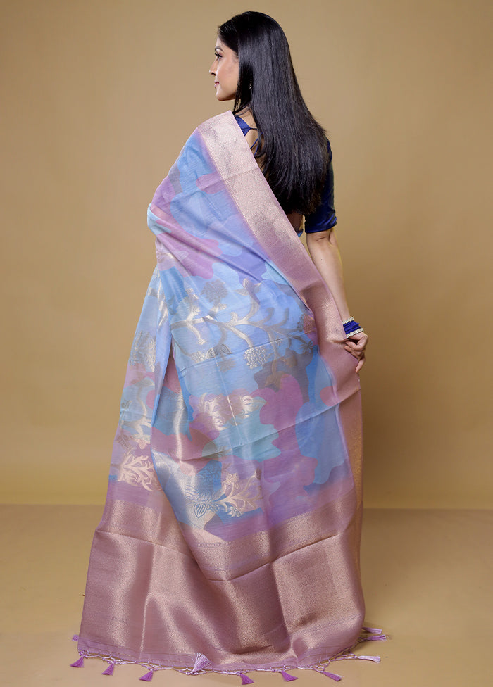 Blue Organza Saree With Blouse Piece