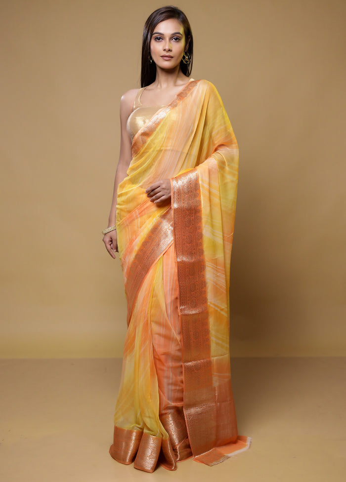 Yellow Chiffon Silk Saree With Blouse Piece