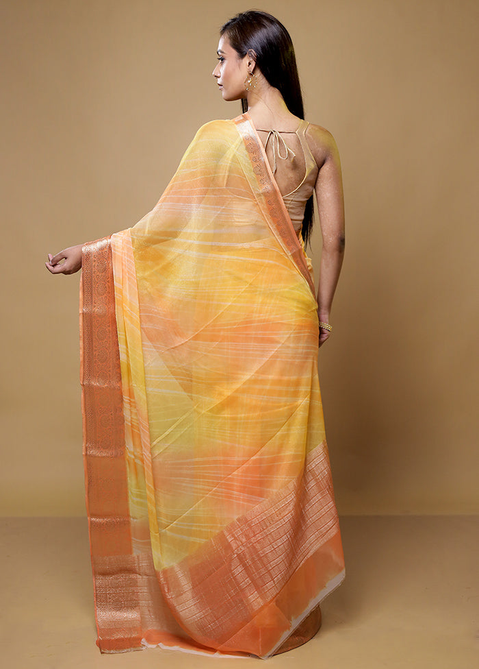 Yellow Chiffon Silk Saree With Blouse Piece