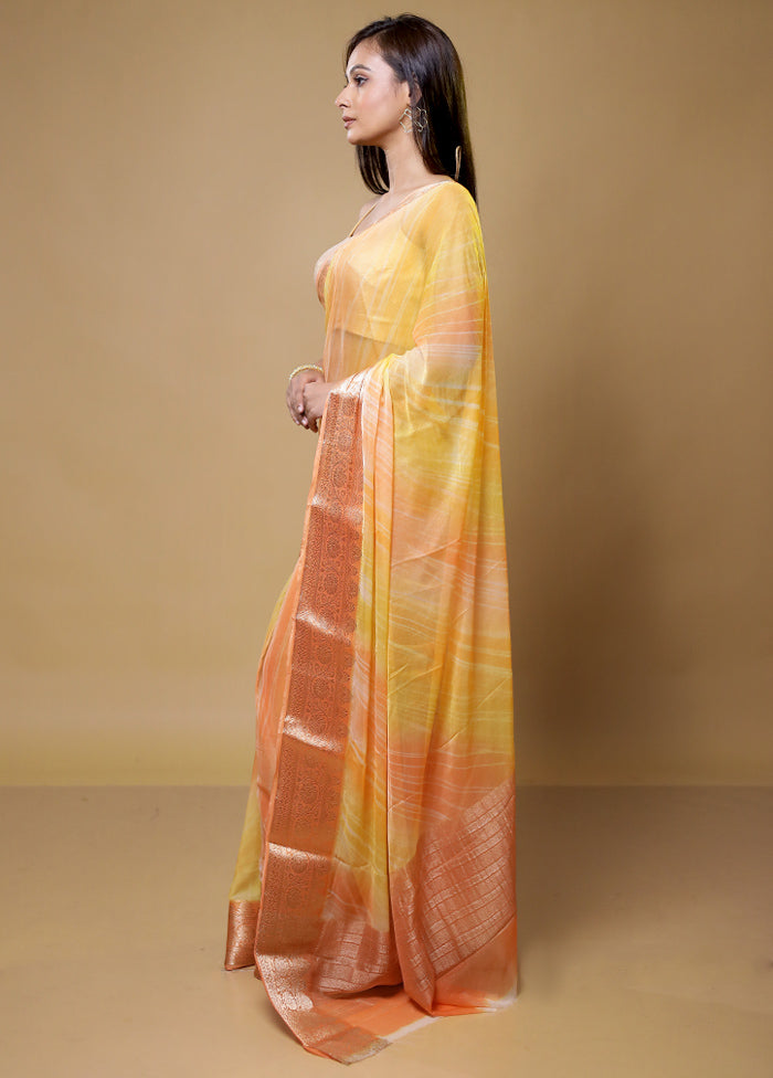 Yellow Chiffon Silk Saree With Blouse Piece