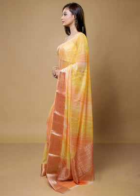 Yellow Chiffon Silk Saree With Blouse Piece