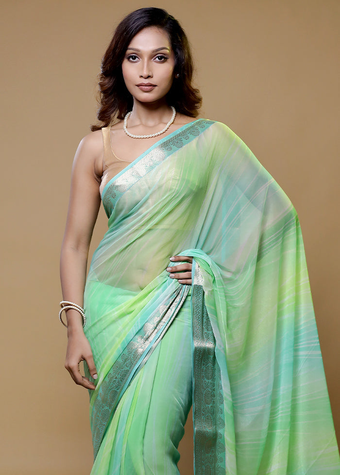 Green Chiffon Silk Saree With Blouse Piece