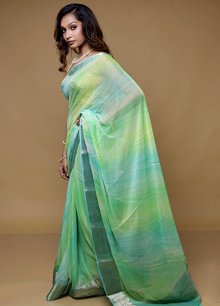 Green Chiffon Silk Saree With Blouse Piece