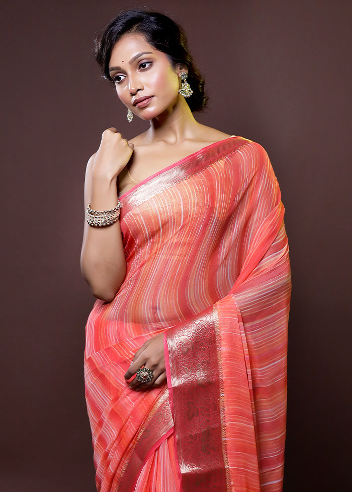 Rust Chiffon Silk Saree With Blouse Piece