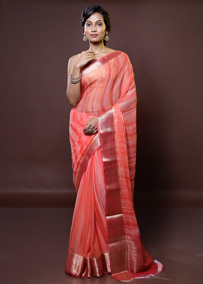 Rust Chiffon Silk Saree With Blouse Piece