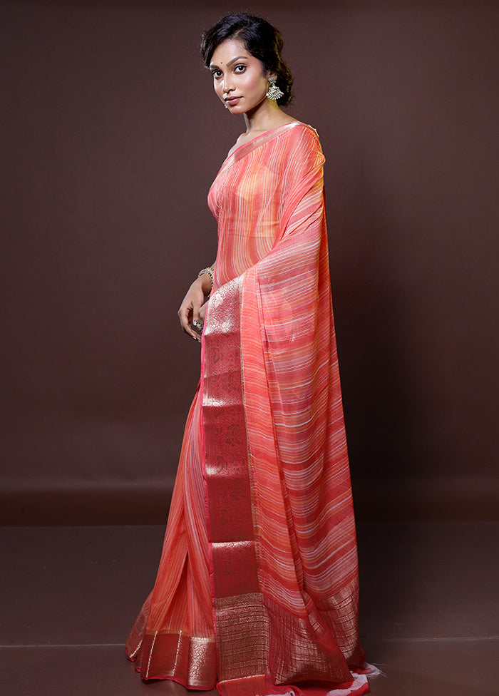 Rust Chiffon Silk Saree With Blouse Piece