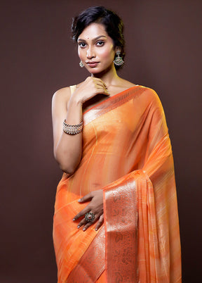 Orange Chiffon Silk Saree With Blouse Piece