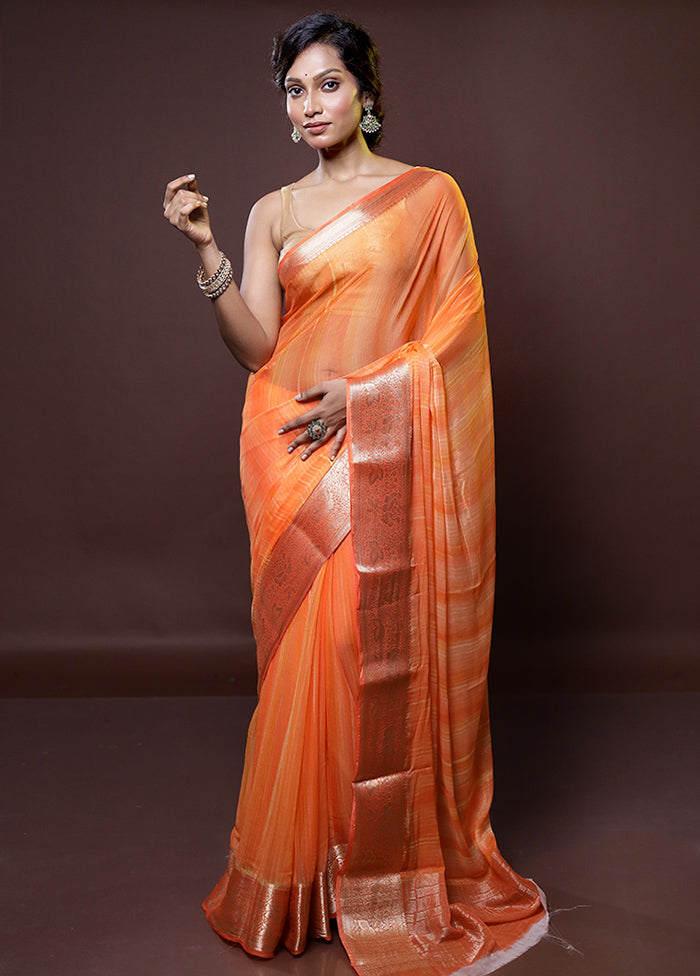 Orange Chiffon Silk Saree With Blouse Piece