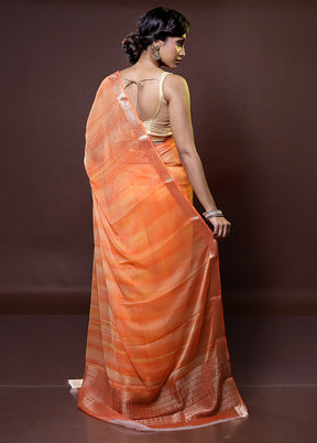 Orange Chiffon Silk Saree With Blouse Piece