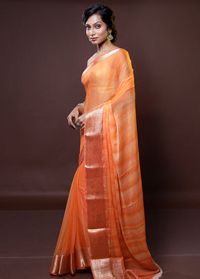 Orange Chiffon Silk Saree With Blouse Piece